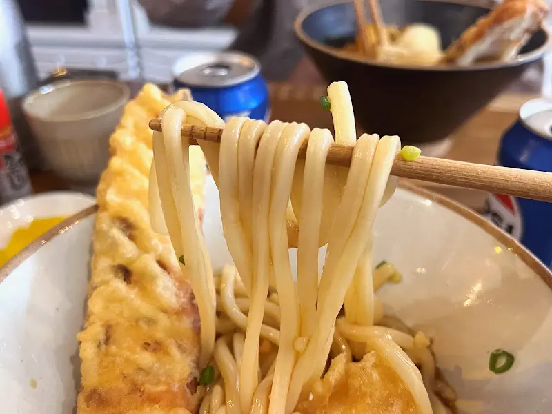 젓가락으로 면을 들어올리는 모습