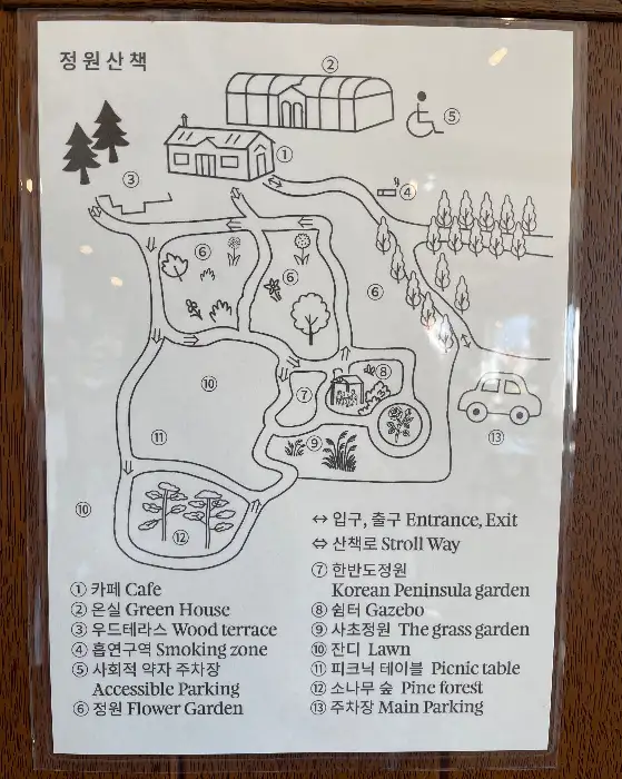 정원 산책길을 따라 늘어선 침엽수