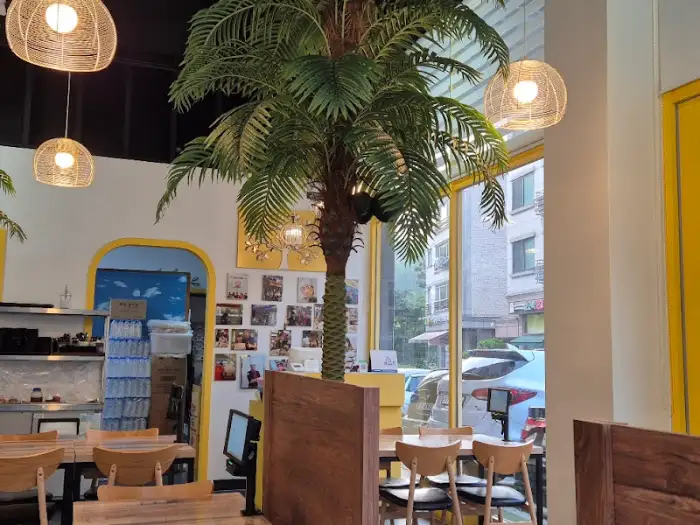 실내 풍경과 야자수