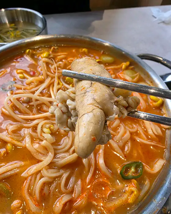 젓가락으로 집어 올린 알곤이