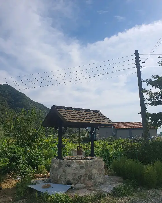 돌담과 나무로 둘러싸인 우물