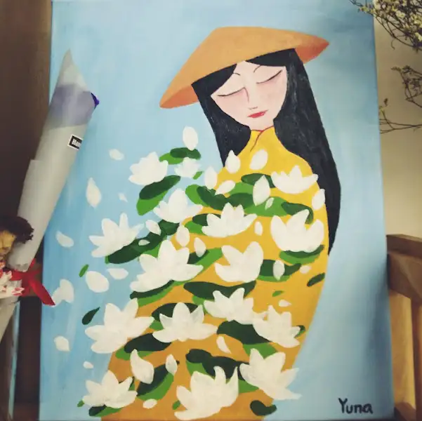 식당 내부 벽에 걸린 동양화 그림