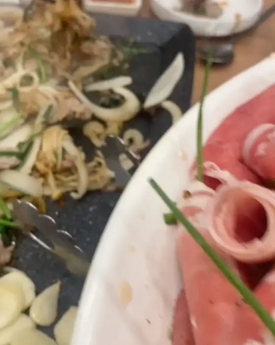 갓 조리된 오리불고기 한 접시