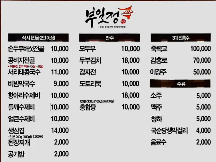 식당 메뉴판